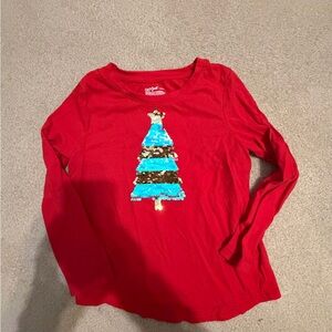 Cat & Jack Christmas Sequin Tree Long Sleeve Shirt Girls Size 6/7